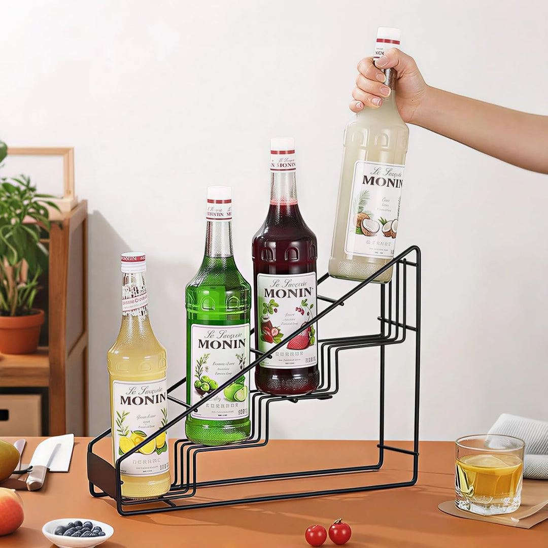 Stainless Steel Sirupflaschenhalter, 4 Fach Treppenform Drahtregal für Kaffee Gewürze Wein Rostbestä