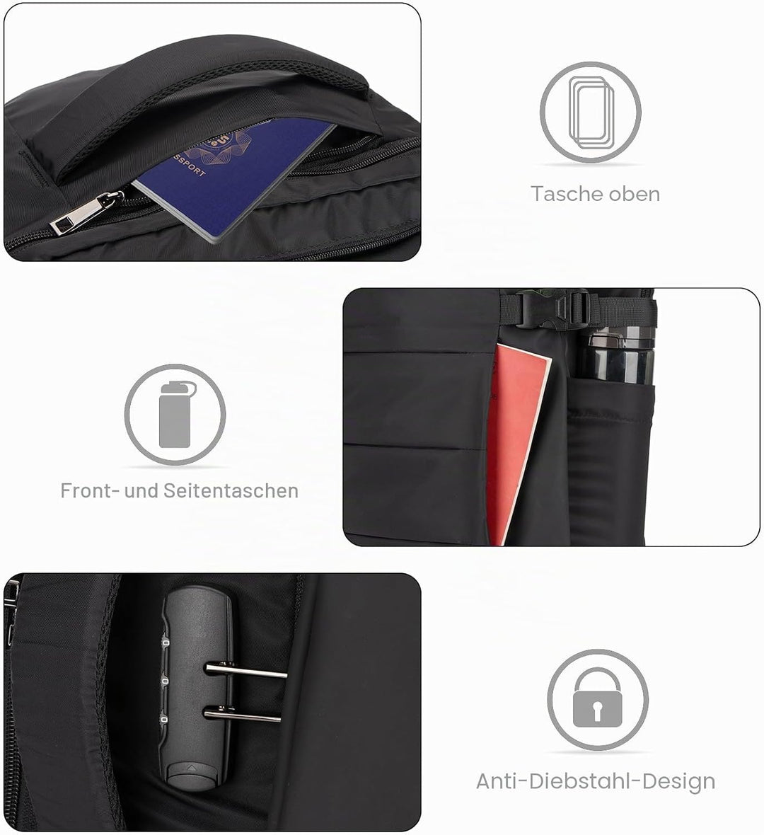 Tzowla ReiseRucksack Laptop Handgepäck Rucksack 40l für Damen und Herren,Fluggenehmigung,Grosses Fas