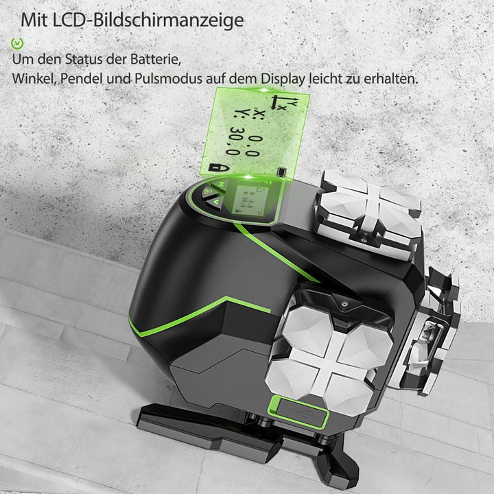 Huepar 16 Linien-selbstnivellierendes Laserniveau 4 x 360 ° mit LCD-Bildschirm, 4D Bluetooth Grüner