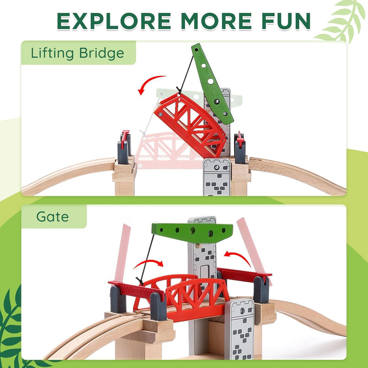 SainSmart Jr. Holzeisenbahn-Set Zubehör, bewegliche Hebebrücke Set mit Gleis für Kinder, kompatibel
