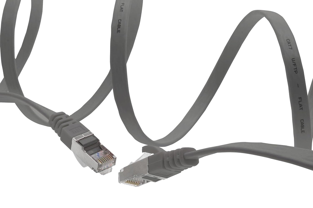 10m - grau - 10 Stück Cat7 Flachkabel Netzwerkkabel Cat 7 Rohkabel Gigabit Lan (10Gbit/s) Flachbandk