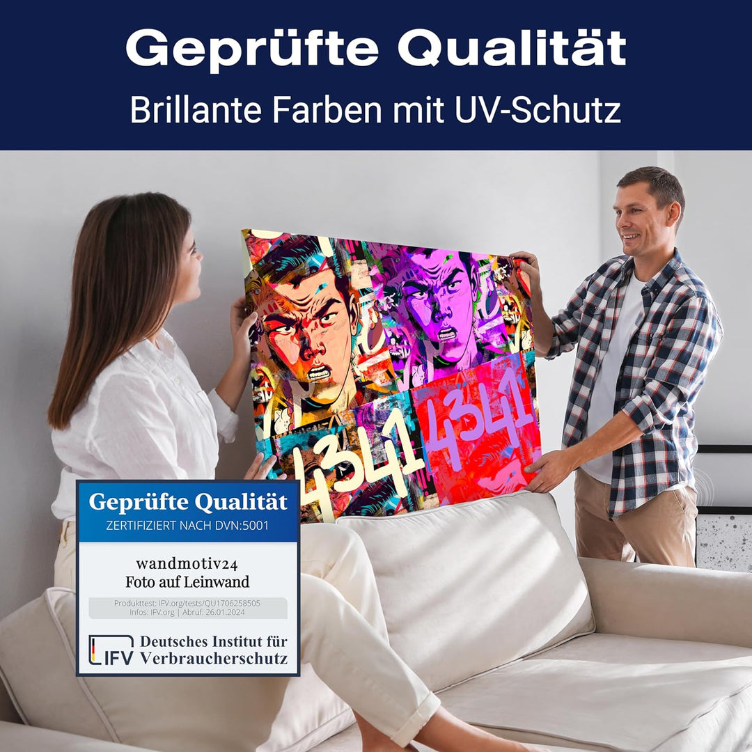 wandmotiv24 Leinwandbild Pop Art Stil, 60x45cm, Querformat, Mann, Manga, Deko, Bilder auf Leinwand,