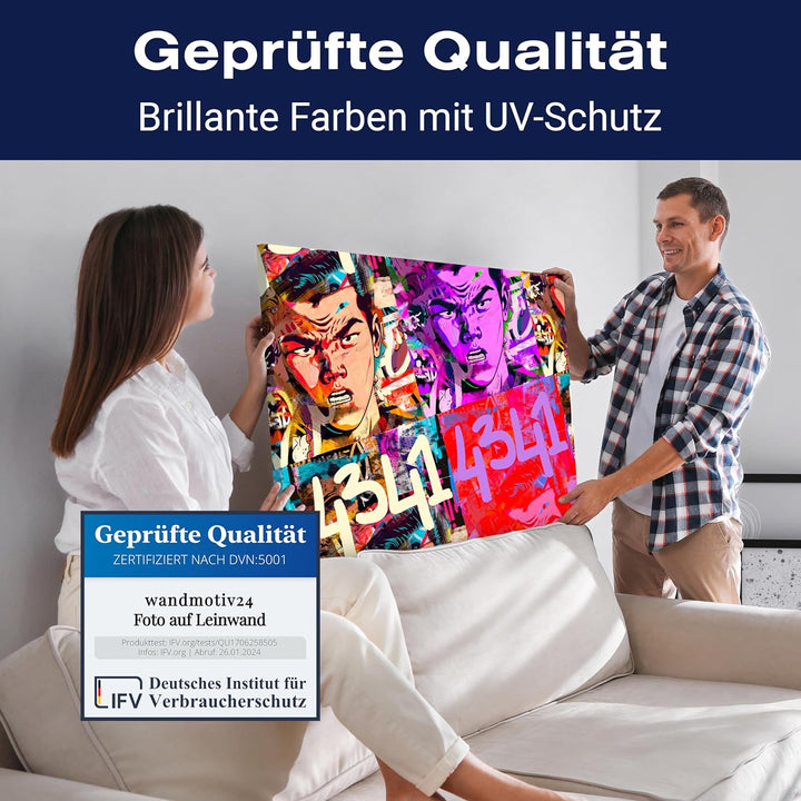 wandmotiv24 Leinwandbild Pop Art Stil, 40x30cm, Querformat, Mann, Manga, Deko, Bilder auf Leinwand,