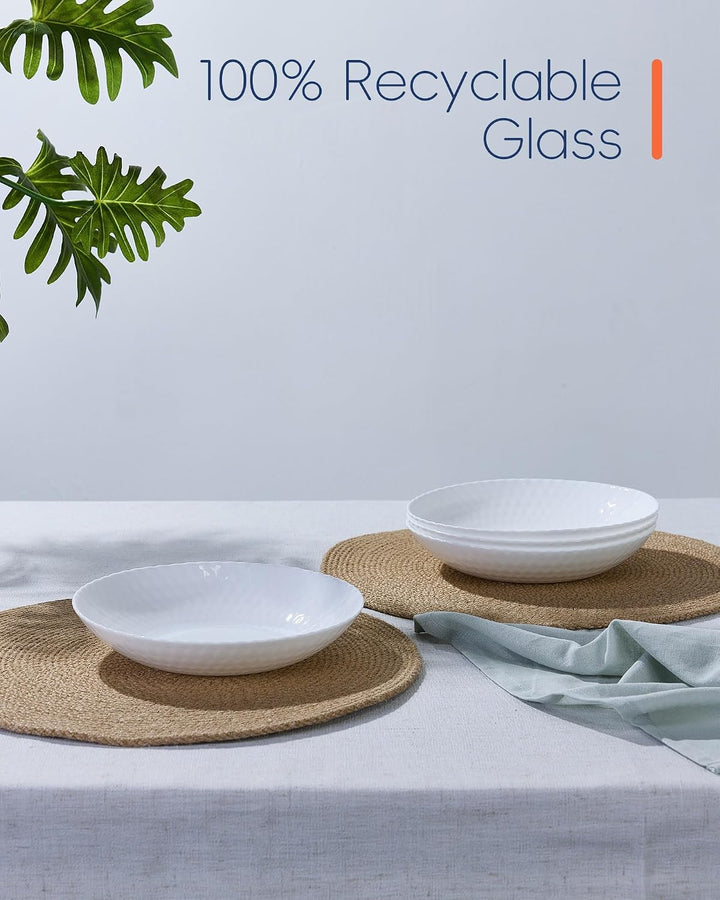 LaGlint 6er Set Opalglas-Pastaschalen, 887 ml, 21,5 cm, flache runde Schalen, weiss, mikrowellen- &amp;