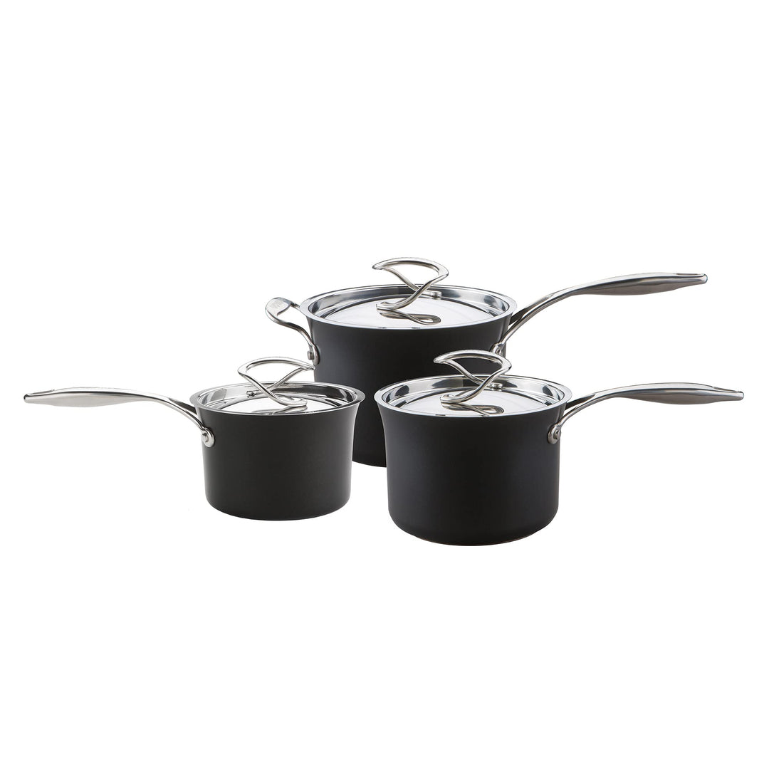 Circulon Style Hard Anodised Saucepan Set, 3pce Set of 3 Topfset, Set of 3 Topfset