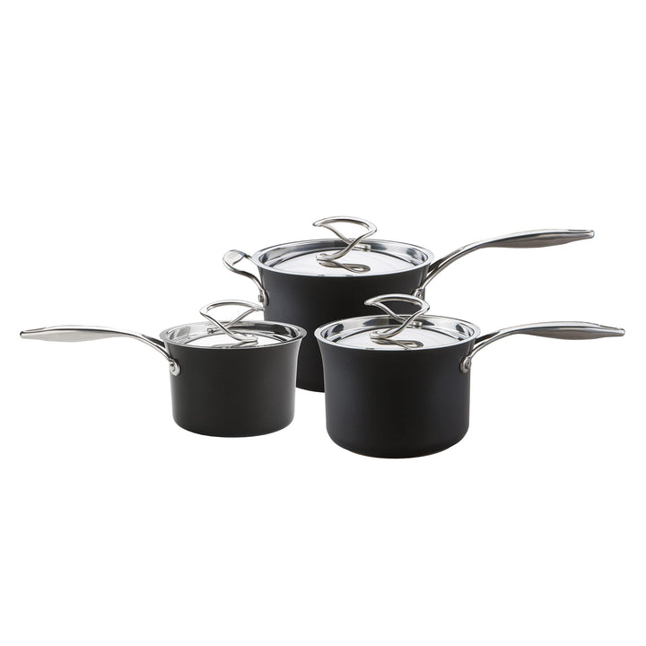 Circulon Style Hard Anodised Saucepan Set, 3pce Set of 3 Topfset, Set of 3 Topfset