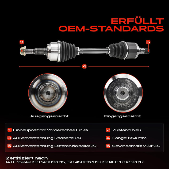Frankberg Antriebswelle Vorne Links Kompatibel mit Commander XH XK Grand Cherokee III WH WK 2005-201