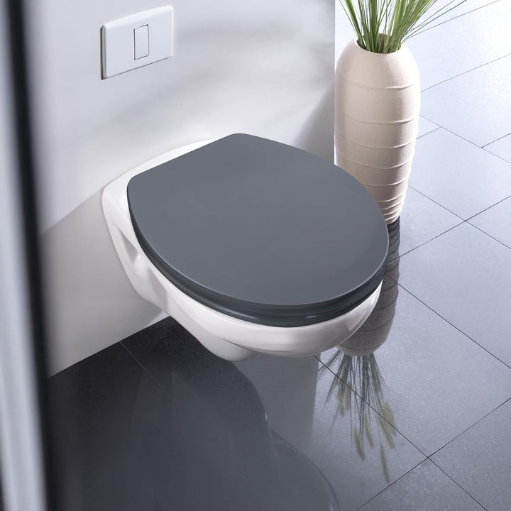 WENKO WC-Sitz Mod. Ostuni grauer bruchstabiler Thermoplast mit Easy Close Absenkautomatik und Edelst