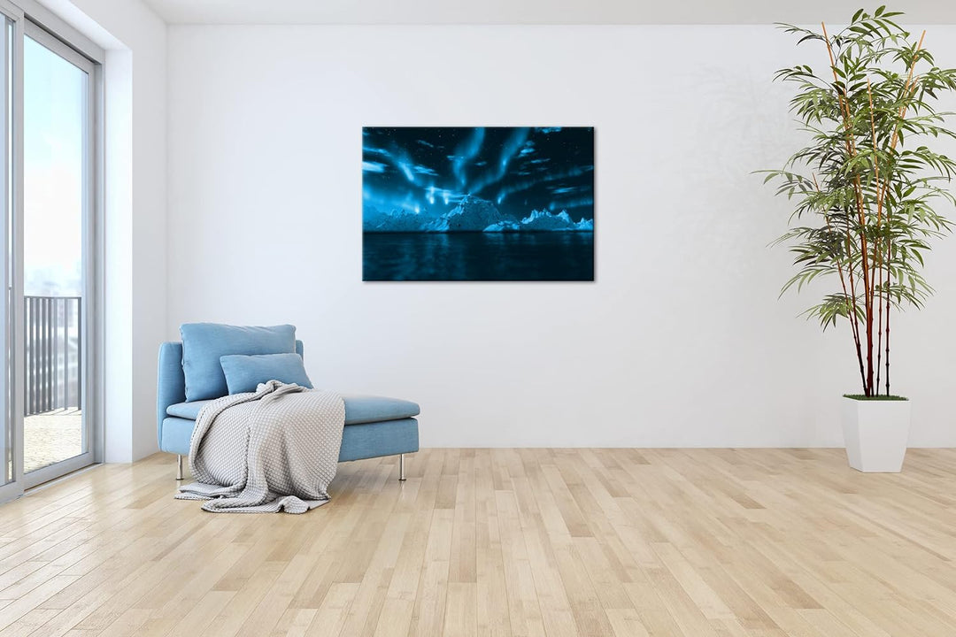 deyoli atemberaubender Polarlichter Format 80x60 Effekt: Monocrome Blau als Leinwandbild, Motiv fert
