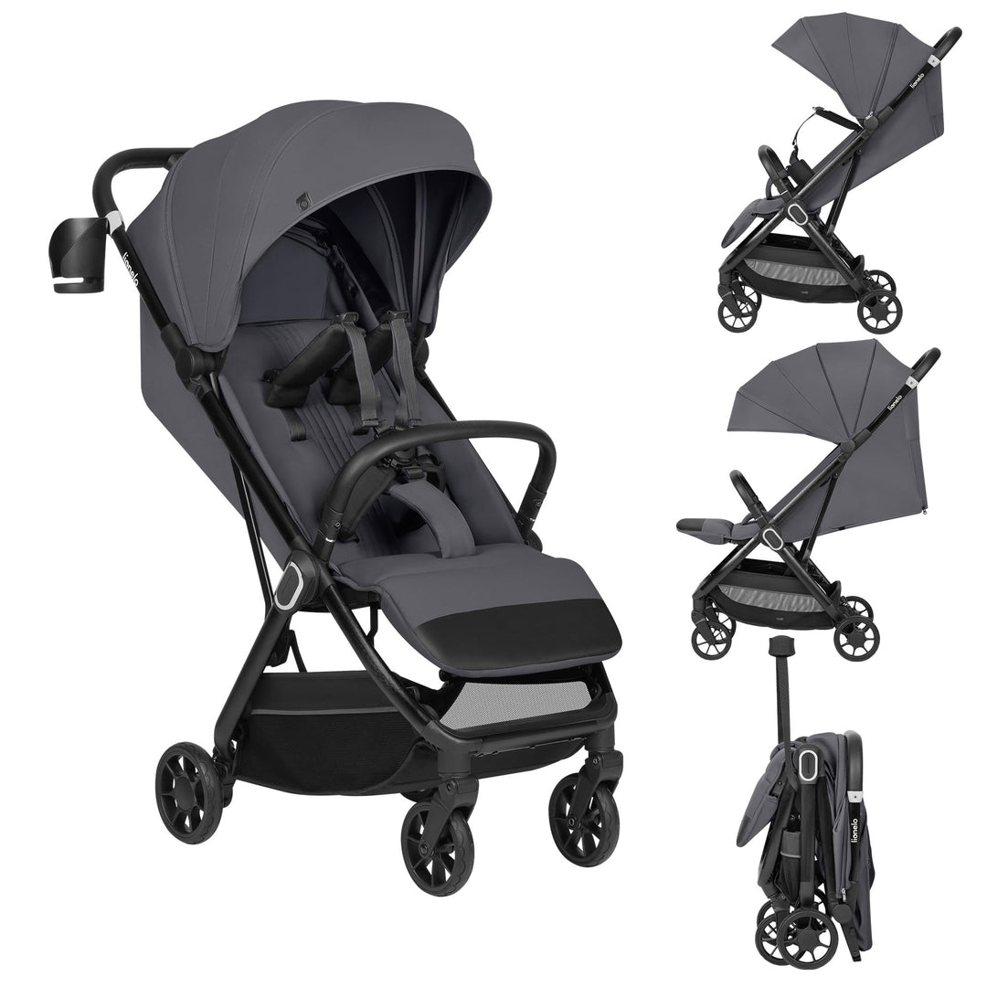 Lionelo Buggy Bess bis 22 kg von 6 Monaten bis 4 Jahren 360°-PU-Schwenkräder, Einhand-Klappfunktion,