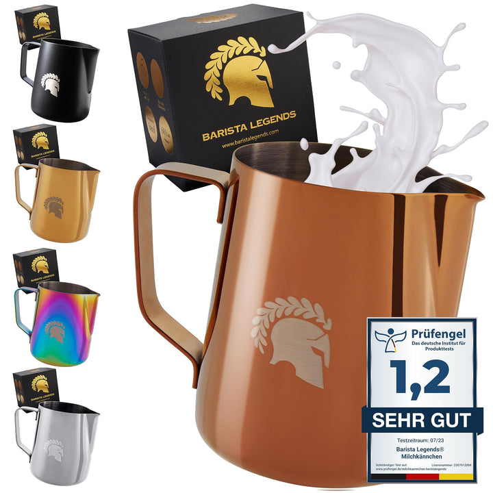 Barista Legends® Milchkännchen Edelstahl 600ml - mit speziellem Latte Art Ausguss - Milchkanne für H