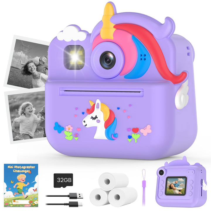 Sofortbildkamera Kinder, 1080P HD Kinderkamera Sofortbildkamera mit 32-GB-Karte, 48MP Selfie Kamera