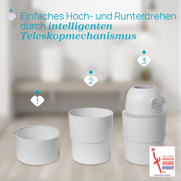 Chicco Teleskop-Windeleimer, Geräumig und Praktisch, Kompaktes Design, Kompatibel mit Chicco Odour O
