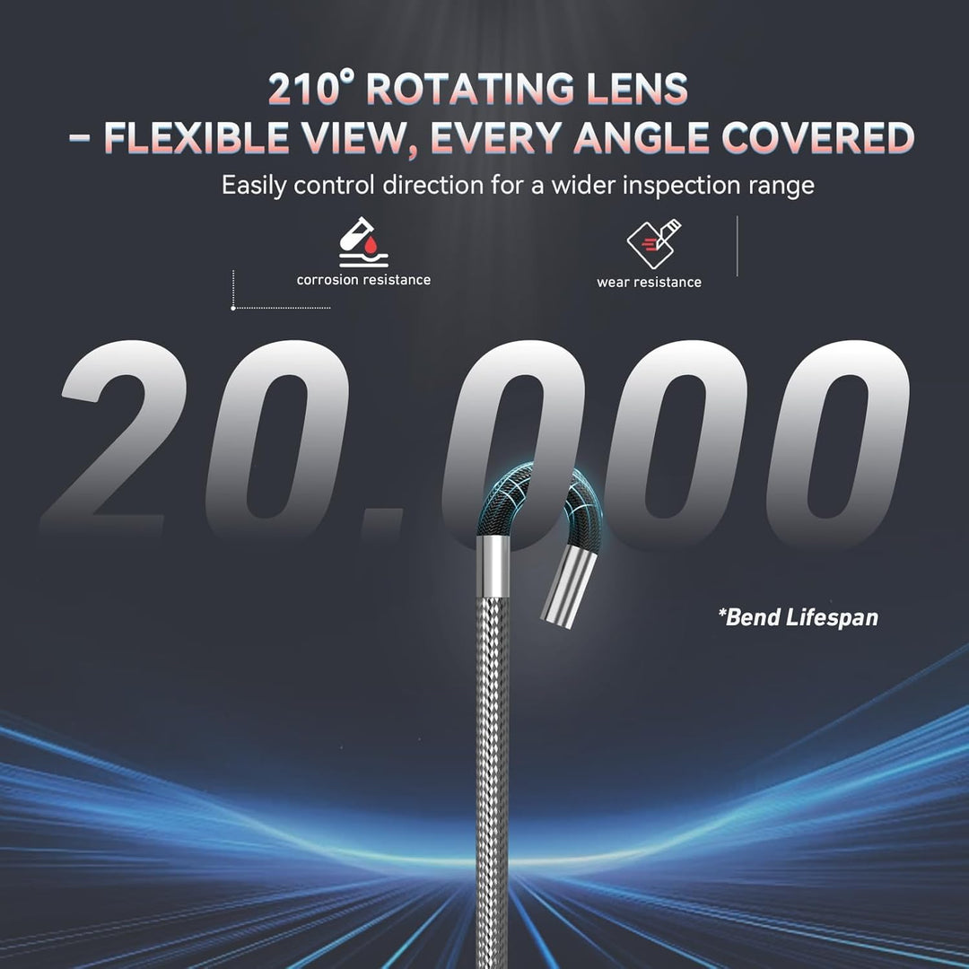 Ralcam Endoskopkamera mit Licht, Endoscope Camera mit 210° beweglichem Kopf, 3.0mm Sonde, 5" HD Bild