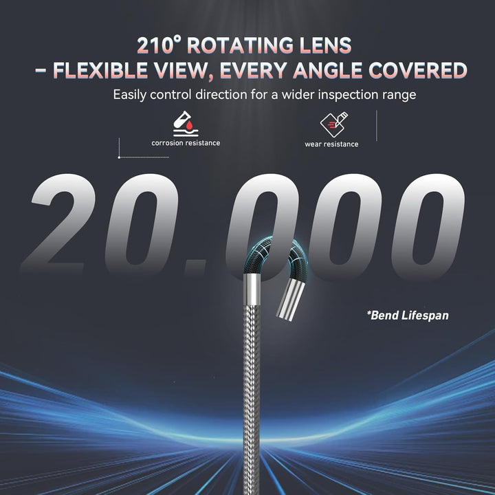 Ralcam Endoskopkamera mit Licht, Endoscope Camera mit 210° beweglichem Kopf, 3.0mm Sonde, 5" HD Bild