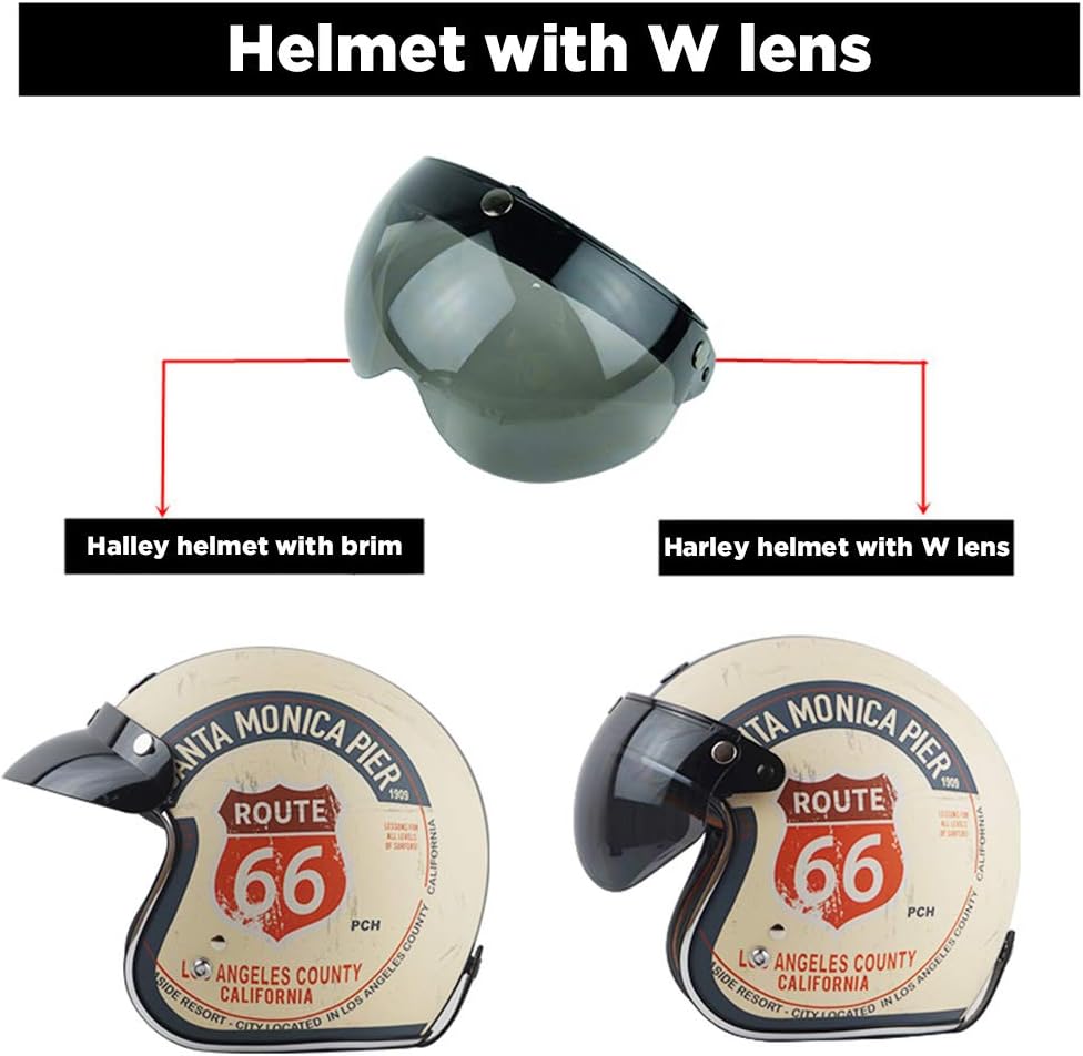 Wopohy Helmvisier Universelles 3 Druckknopf Winddichtes Sonnenschutz Halbgesicht-Retro Motorradhelm