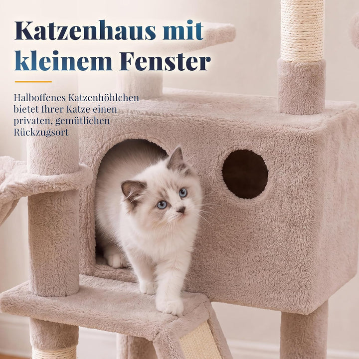 Hey-Brother Kratzbaum, 135 cm Indoor Katzenbaum, Mit gepolsterter Plattform Bett, Spielzeug Ball, Hö