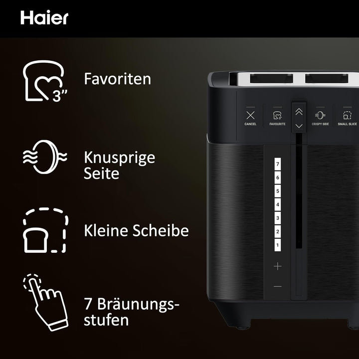 Haier Toaster aus Edelstahl, 2 Scheiben, 1150W I Extra tiefe Schlitze & Hebegriff zum Anheben gegen