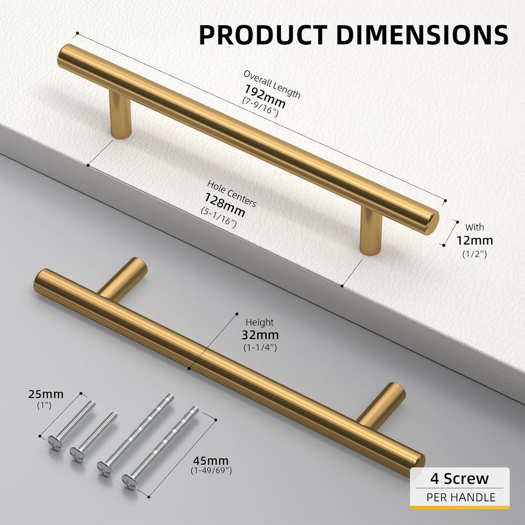 20 Stück goldenwarm Schrankgriffe Gold Möbelgriffe 128mm Lochabstand Gold Schrankgriffe Edelstahl Go