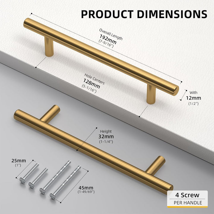 20 Stück goldenwarm Schrankgriffe Gold Möbelgriffe 128mm Lochabstand Gold Schrankgriffe Edelstahl Go