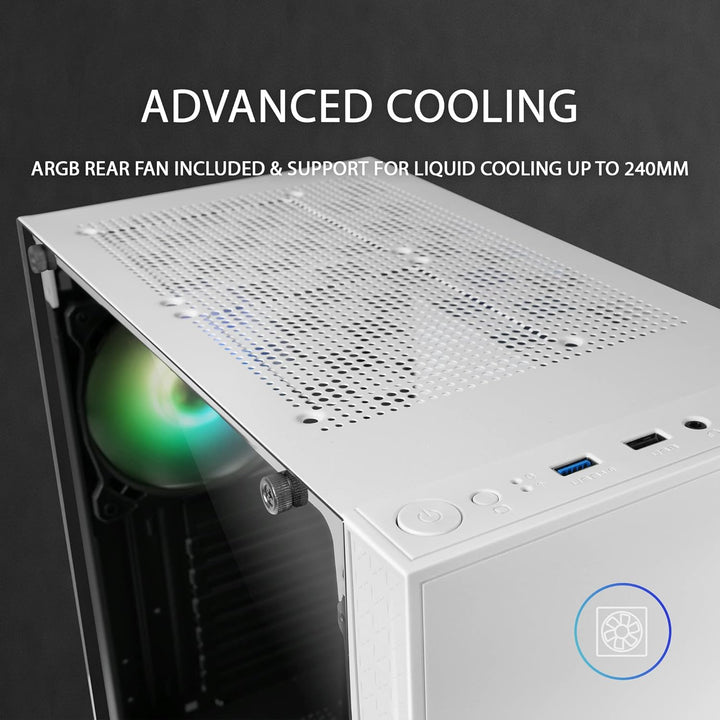 Mars Gaming MC-U3 Weiss, PC ATX XL Gehäuse, Front Triple ARGB, 12cm Lüfter, Gehärtetes Glasfenster,
