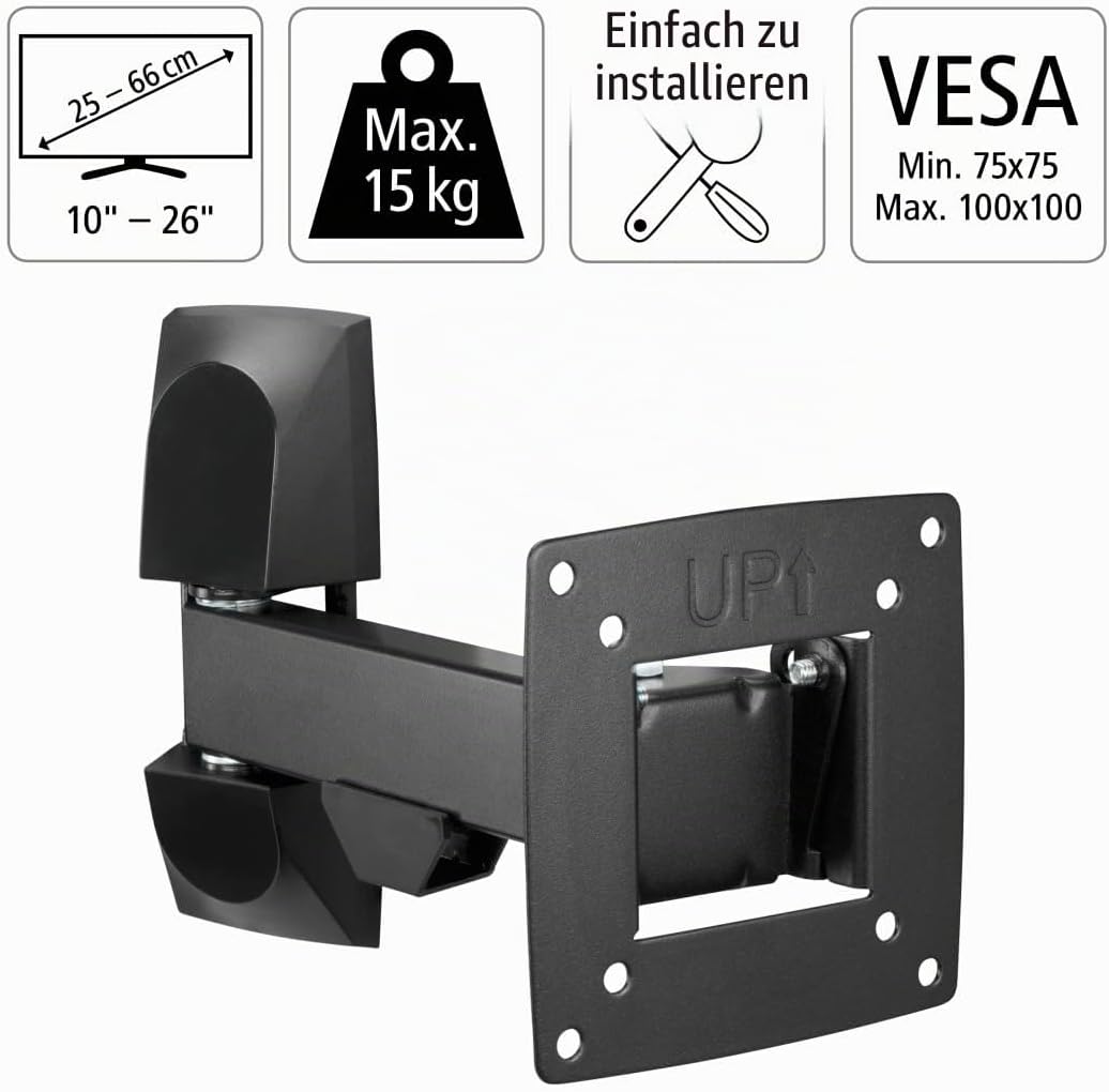 Hama TV Wandhalterung schwenkbar, neigbar (TV Wandhalterung 10-26 Zoll, VESA 75x75 bis VESA 100x100,