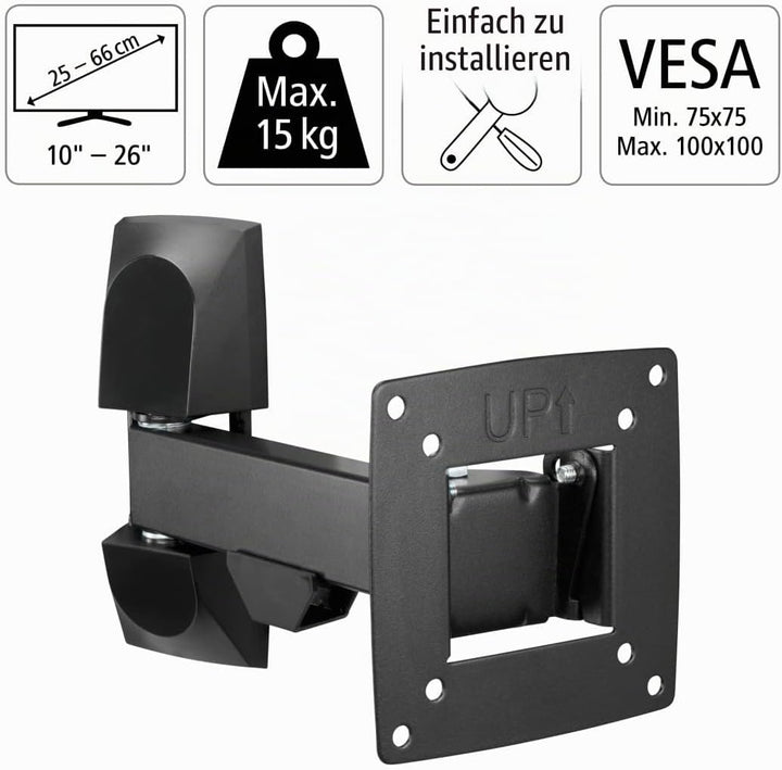 Hama TV Wandhalterung schwenkbar, neigbar (TV Wandhalterung 10-26 Zoll, VESA 75x75 bis VESA 100x100,