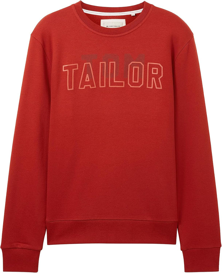 TOM TAILOR Herren Basic Crewneck Sweatshirt mit Logo-Print XL 14302 - Velvet Red, XL 14302 - Velvet