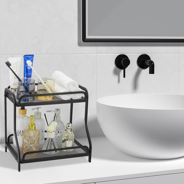 Badezimmer-Organizer mit 2 Ebenen, multifunktional, Make-up-Organizer, Regal und Küchenregal, Aufbew