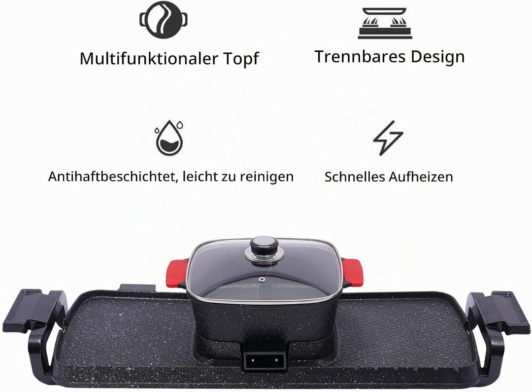 2 in 1 Elektrischer Hot Pot Grill, 1100W+2200W Multifunktionale BBQ Hot Pot, Korean Barbecue Hot Pot