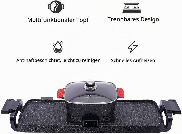 2 in 1 Elektrischer Hot Pot Grill, 1100W+2200W Multifunktionale BBQ Hot Pot, Korean Barbecue Hot Pot