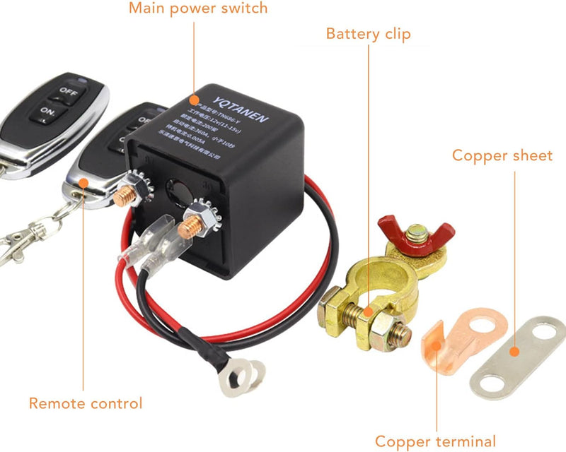 Batterieferntrennschalter, Notausschalter für Auto mit Fernbedienung DC12V 120A-200A, Batterieentlad