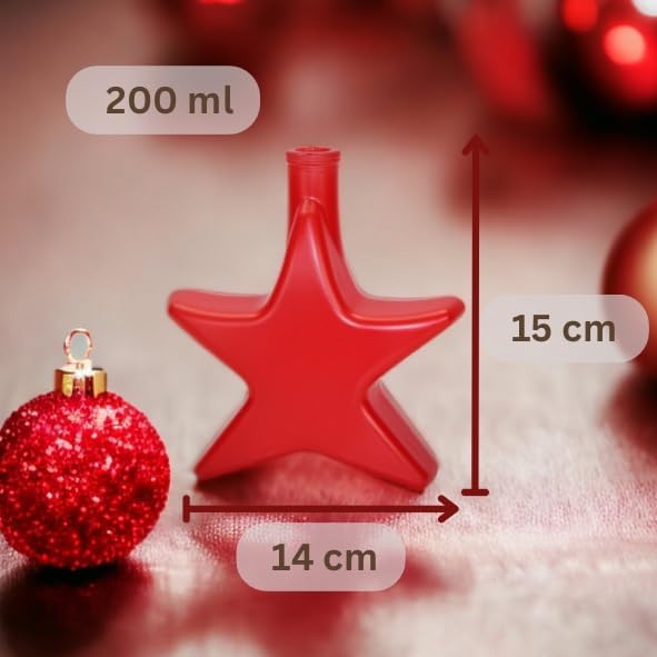 gouveo 6er Set Glasflasche 200 ml Stern rot gefrostet mit Holzgriffkorken - Weihnachtsflasche in Ste