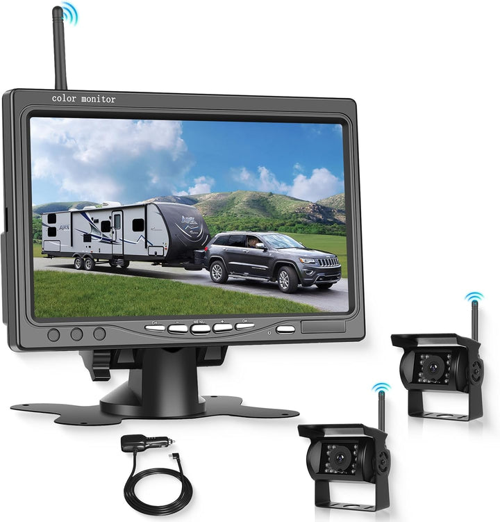 Drahtloses Rückfahrkamera Set mit 7-Zoll Monitor, 2 rückfahrkamera IP68 wasserdichte IR-Nachtsicht W