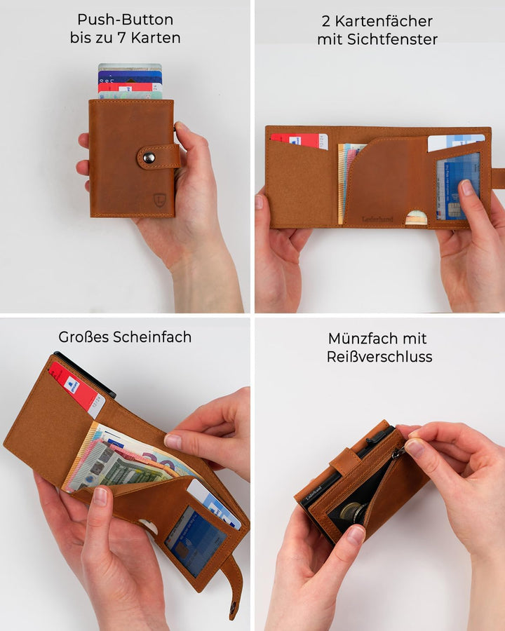 Fargo Wallet – Premium Leder Geldbörse handgemacht für Herren und Damen Portemonnaie Aluminium Karte