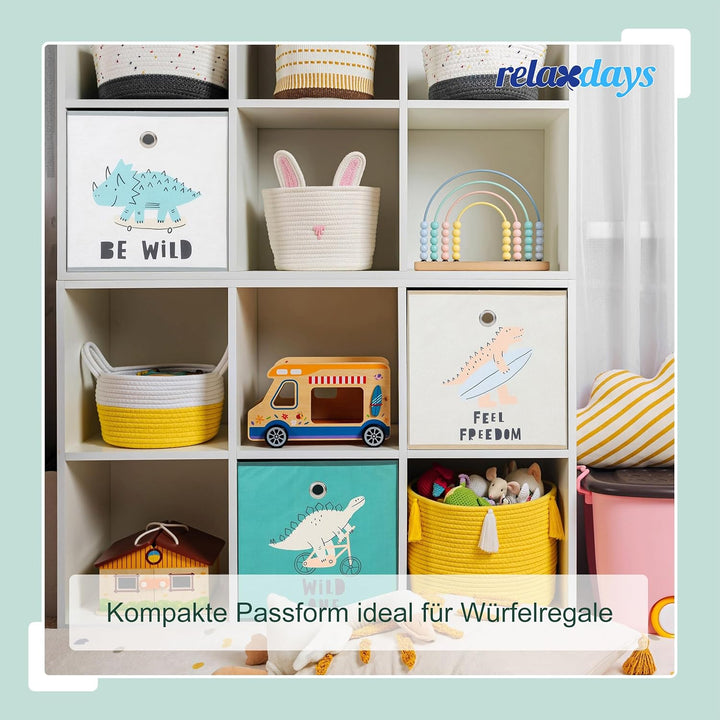 Relaxdays 3er Set, Kinder Aufbewahrungsboxen, süsse Dino-Motive, Faltbox für Würfelregale, HBT: 30x3