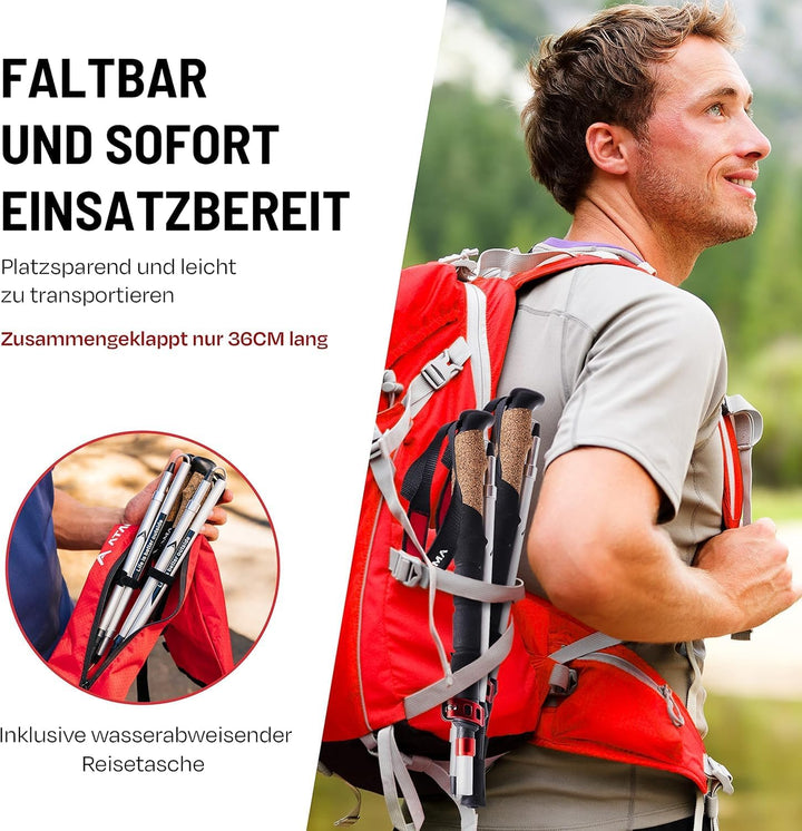 ATACAMA Nordic Walking Stöcke Damen und Herren Wanderstöcke Faltbar &amp; Wanderstöcke Teleskop aus Carb