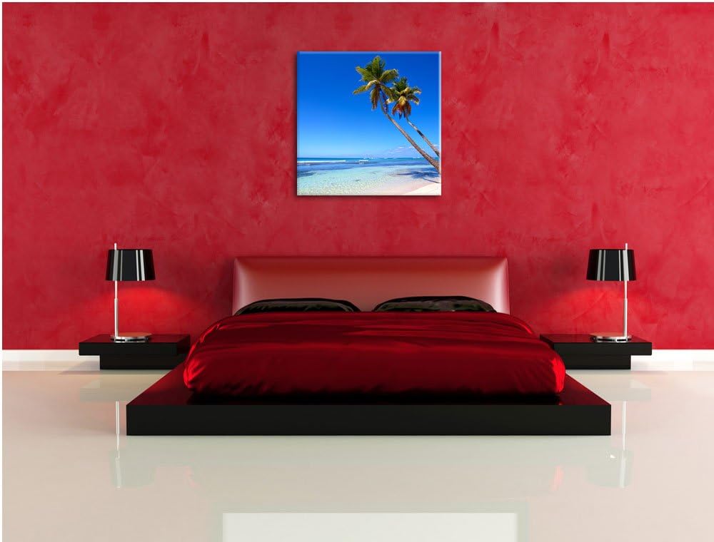 Palmen am Strand, Format: 70x70 auf Leinwand, XXL riesige Bilder fertig gerahmt mit Keilrahmen, Kuns