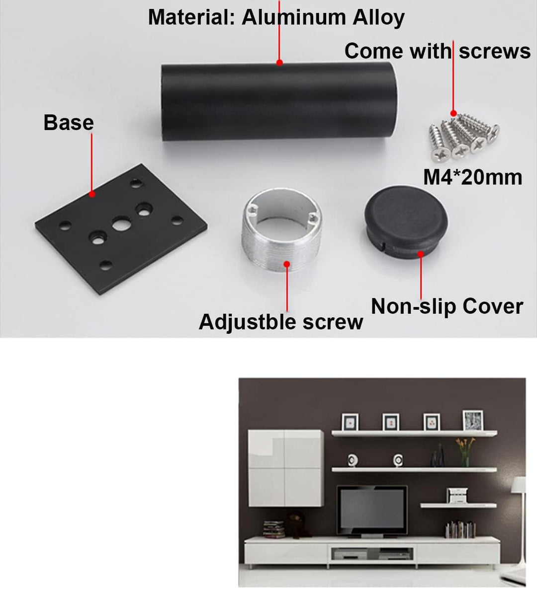 Qrity 250mm Höhe Möbel Beine Schrankfüsse Aluminiumlegierung Küchenfüsse Sofa Füsse Metall Tischbein