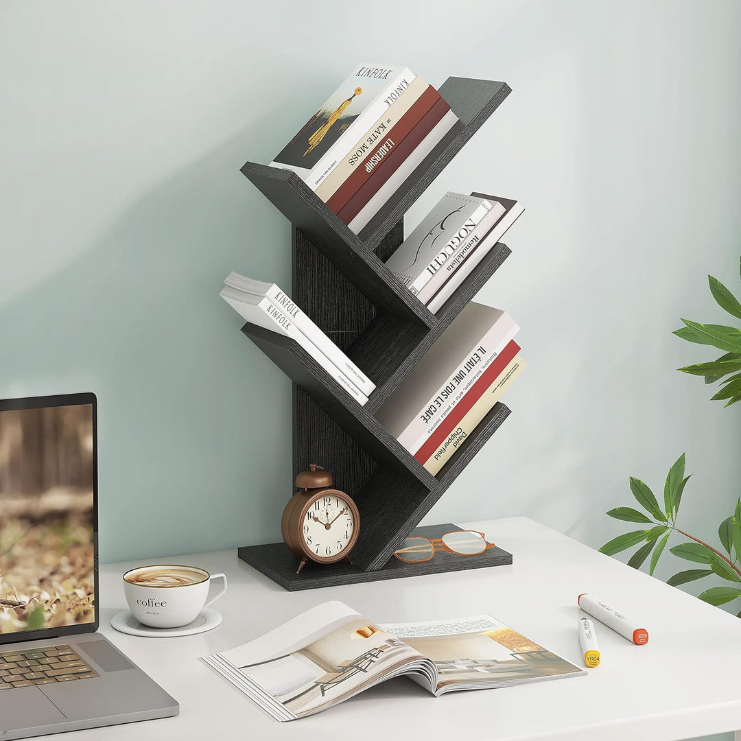 Hoctieon Bücherregal Baumform, Standregal mit 4 Ebenen, Bookshelf Bookcase Holz Eckregal Stehend für