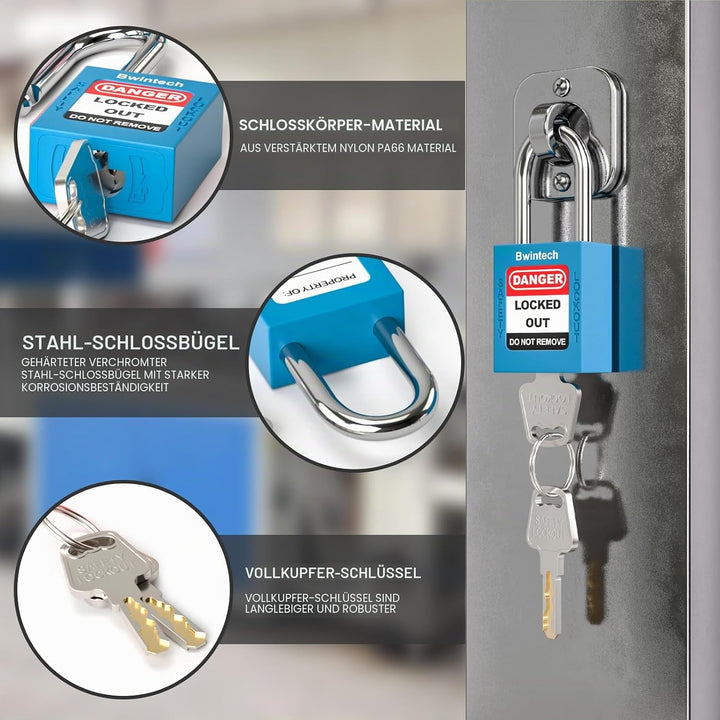 Bwintech 5 Stück 38MM verschlüsselt verschiedene blau Sicherheitsvorhängeschloss Lockout Tagout Schl