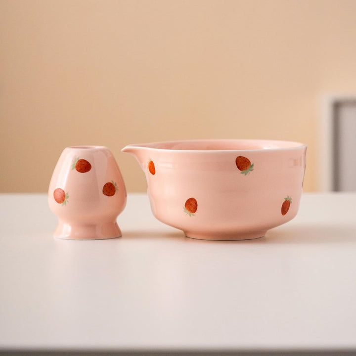 Matcha Set Rosa, Erdbeer Macha Tea Set, Japanisches Macha-Zeremonien-Set, Matcha Schale und Bambusbe
