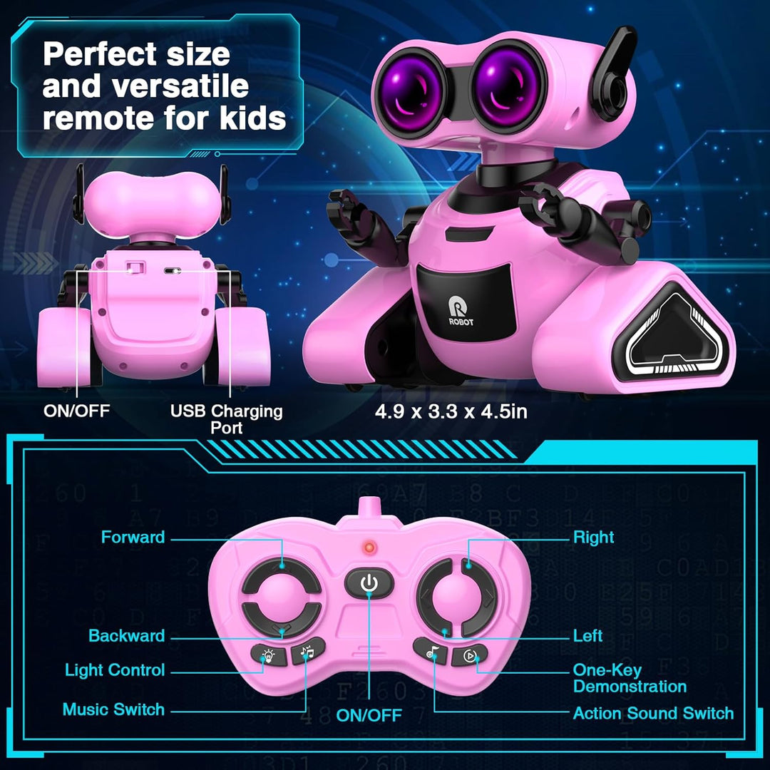 Yerloa Ferngesteuerter Roboter für Kinder Ab 4 Jahre - Mit 3D Aufklebern, Musik und Lichtern - Weihn