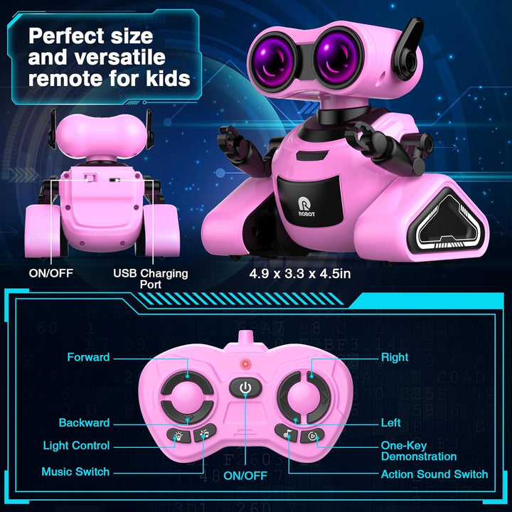 Yerloa Ferngesteuerter Roboter für Kinder Ab 4 Jahre - Mit 3D Aufklebern, Musik und Lichtern - Weihn