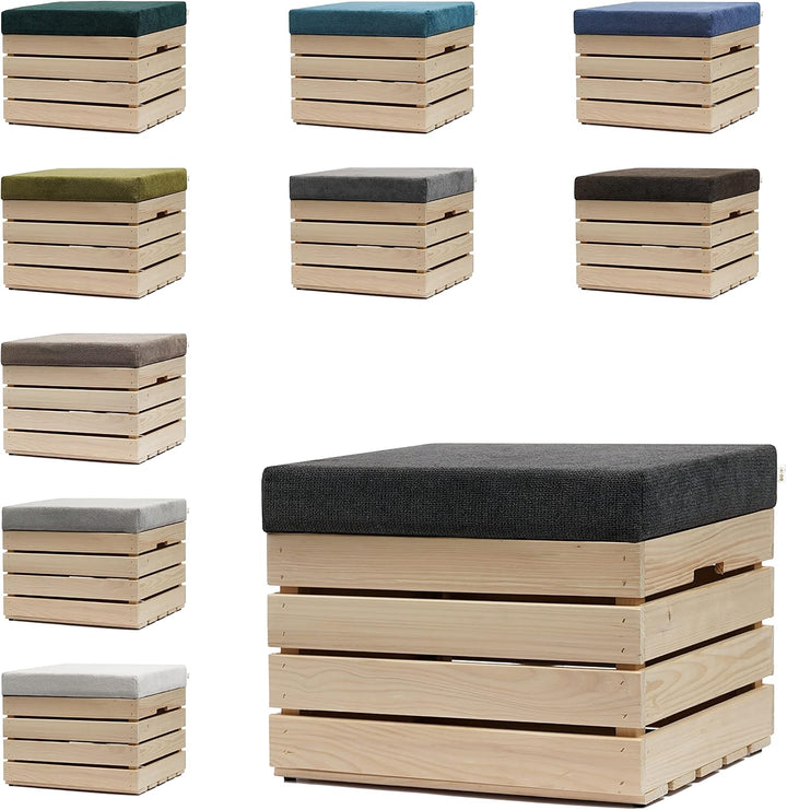 GrandBox Sitzhocker aus Holz 37x40x50 Polster, Sitztruhe Hocker mit Stauraum, Sitzbank, Sitzpouf, Si