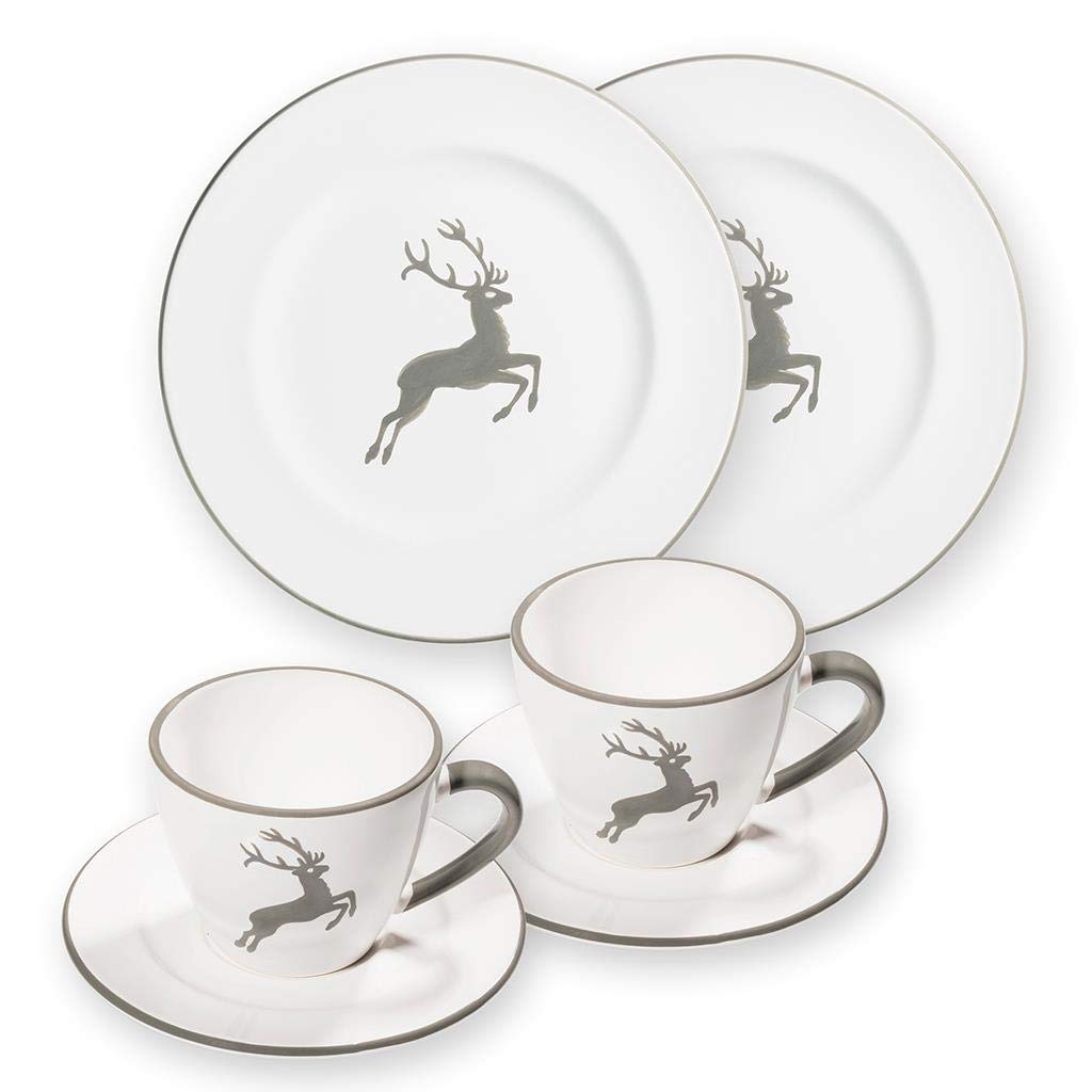 GMUNDNER KERAMIK Breakfast for two Gourmet Geschirrset grauer Hirsch Geschirr, handgemacht in Österr