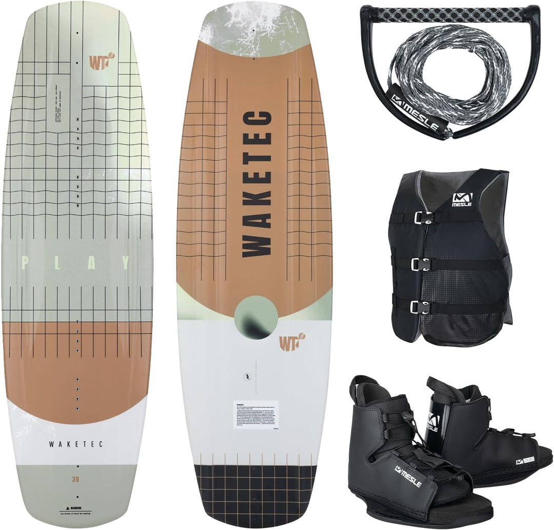 Waketec Wakeboard Set Play DLX, Bindung, Leine, Weste, Anfänger Ausrüstung 134.0 Zentimeter Adult, 1