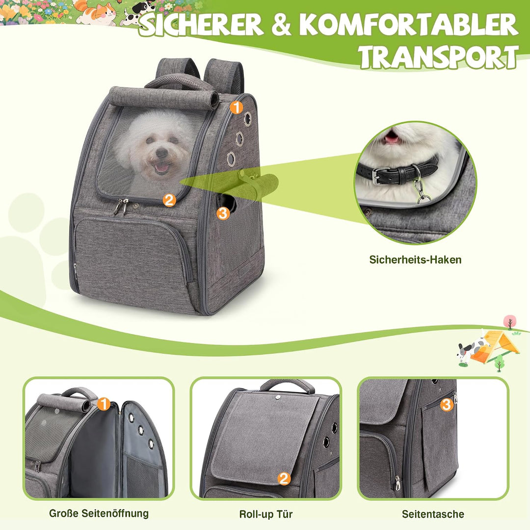 ALLSOPETS Katzenrucksack, Faltbarer Atmungsaktiver Hunderucksack mit Sonnenschutz für Klein Hunde un