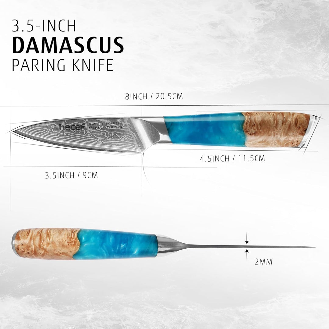 hecef Schälmesser Damast 9cm, Gemüsemesser & Obstmesser Klein mit Ergonomischem Harzgriff, 67-lagige