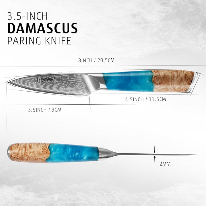 hecef Schälmesser Damast 9cm, Gemüsemesser & Obstmesser Klein mit Ergonomischem Harzgriff, 67-lagige